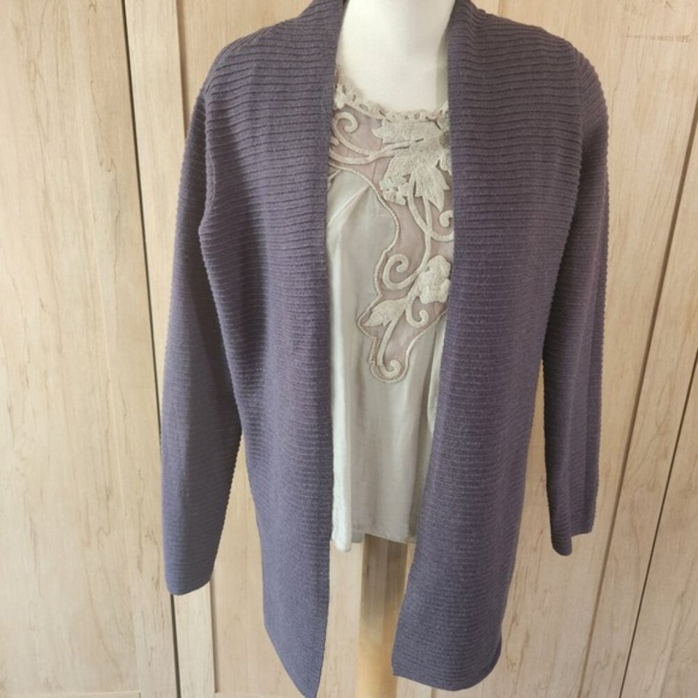 CYRUS Ribbed‎ Knit Open Front Cardigan Purple Long Sleeve Women's Medium